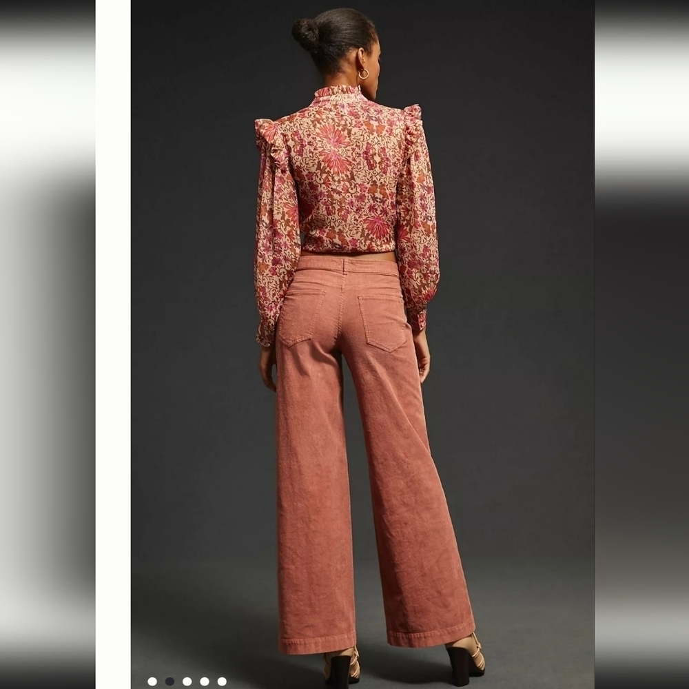 Pilcro Anthropologie Elegant Pink Suede Type Women's Wide Legged Pants_30 - Picture 3 of 10